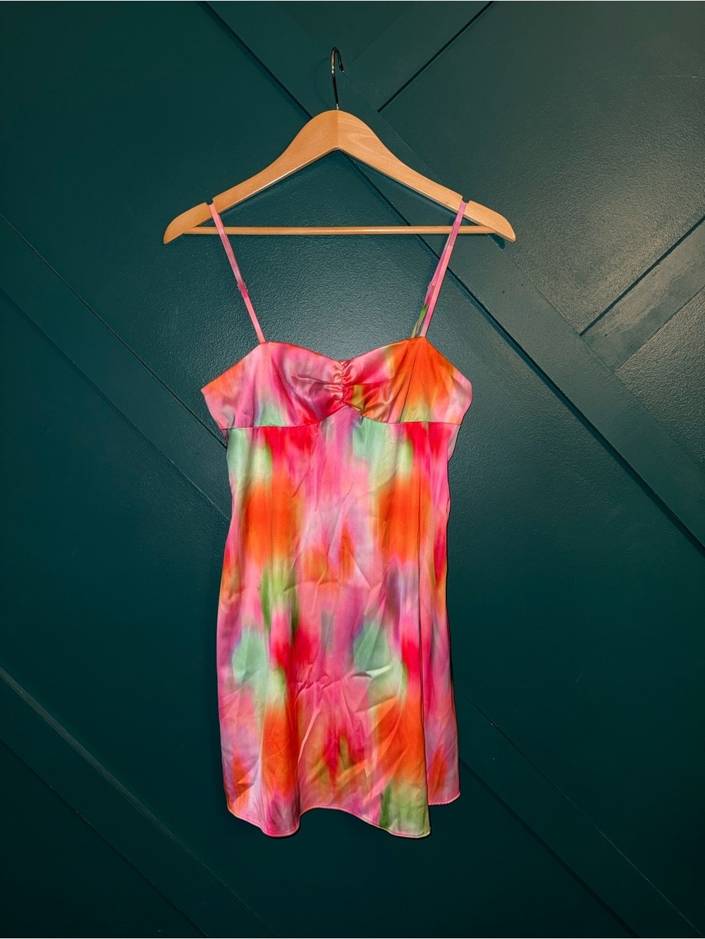 Missguided Rainbow Watercolor Slip Dress Barbiecore Abstract Print Y2K - Picture 3 of 8